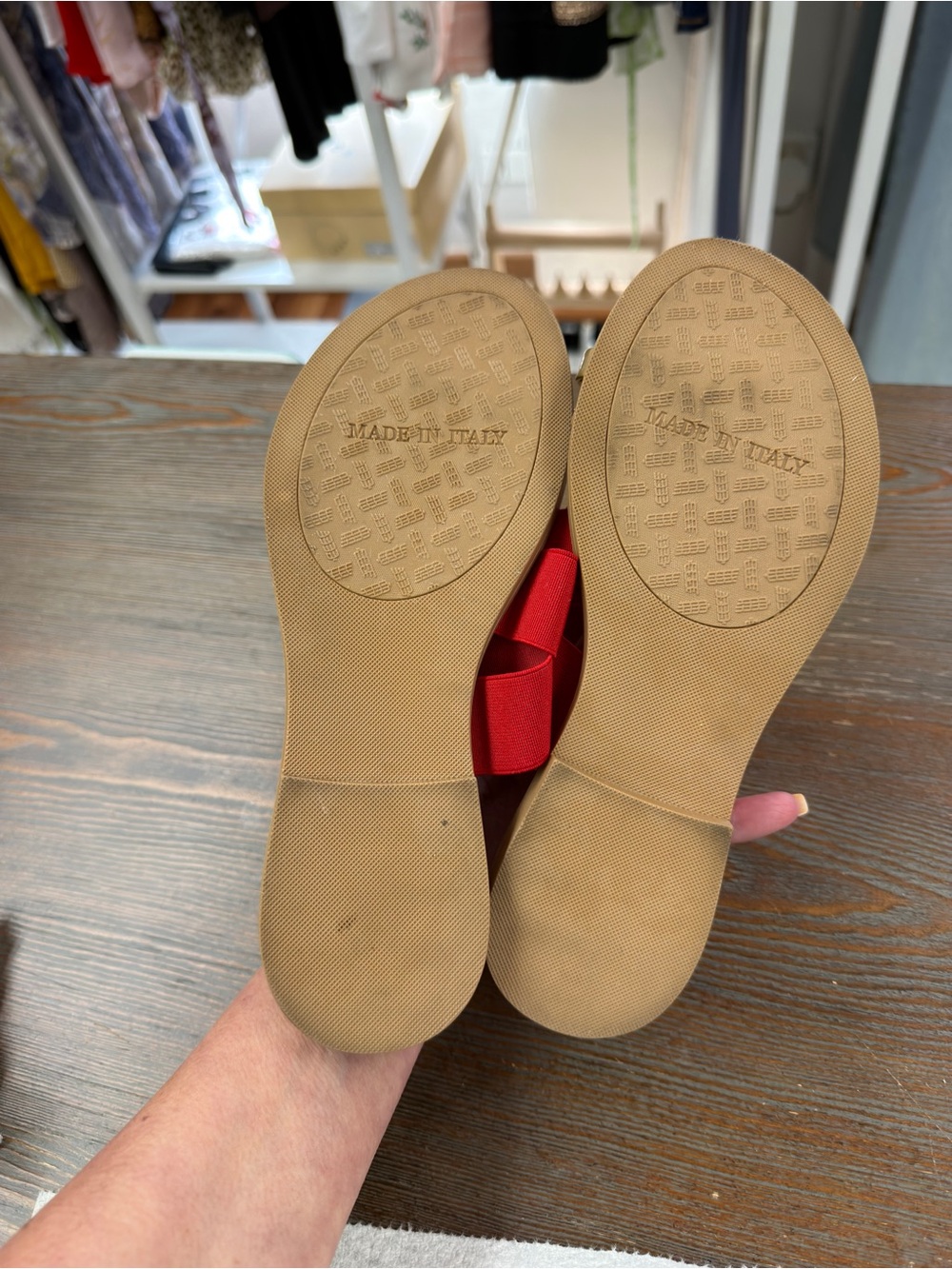 Italian Shoemakers Red Slide Sandals with Gold Accents - Picture 5 of 5